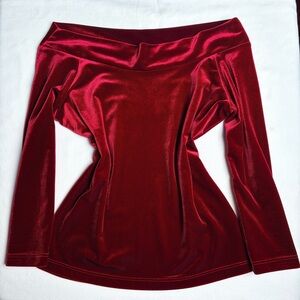 Boston Proper Red Velvet Off Shoulder Top- XS